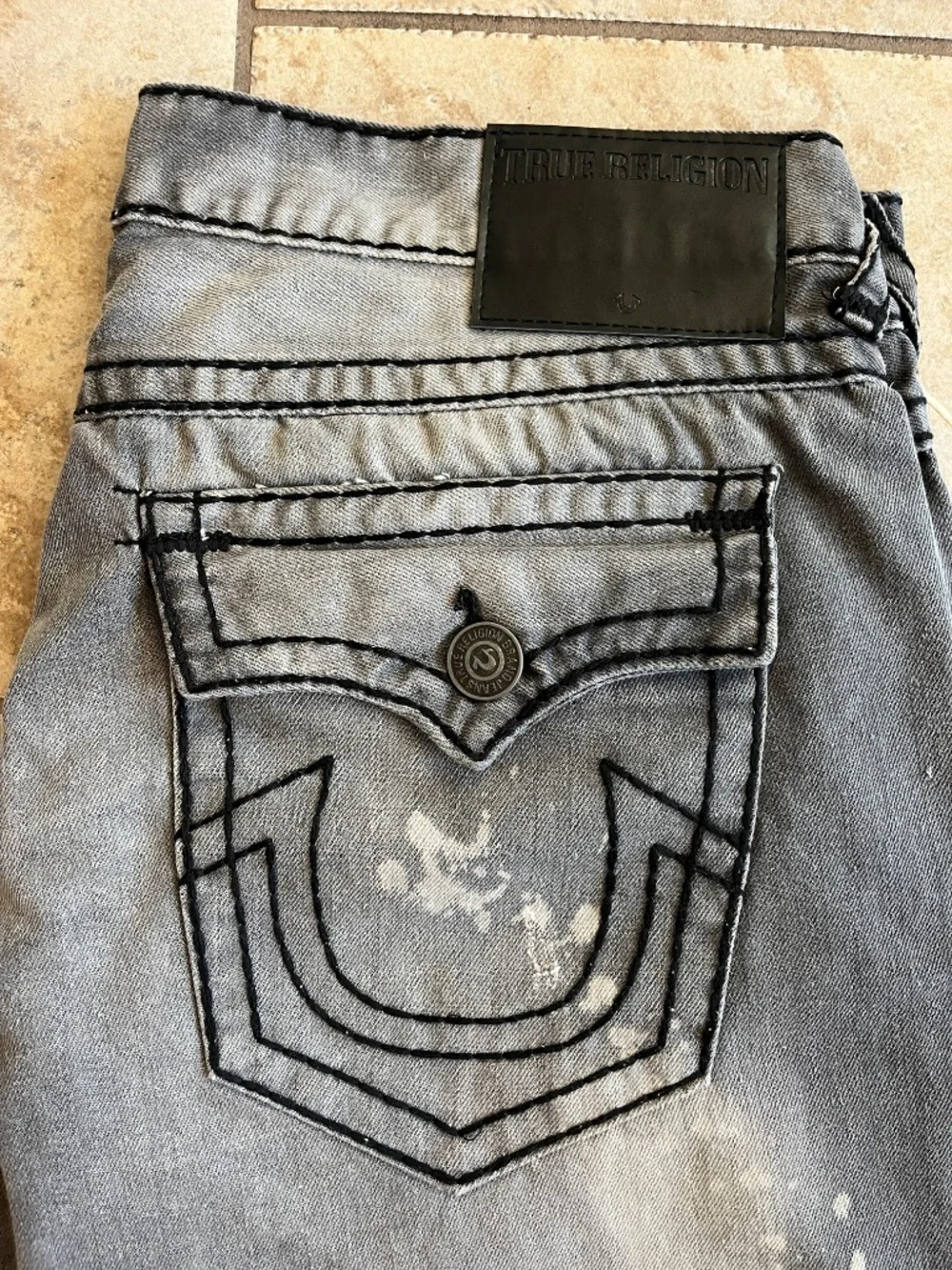 NWT True Religion Rick Super T Straight Jeans Mens 40x32 Grey Distressed style